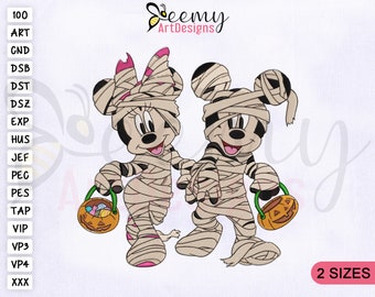 Mickey & Minnie Mummy Embroidery Design, 4x4 and 5x7 Hoop, Minnie Mouse Mummy Embroidery Design, Scary Mickey Mouse Embroidery Design