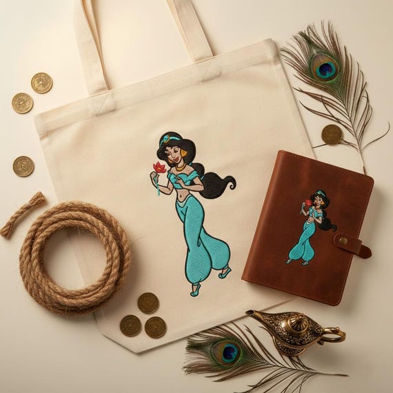 ピュアモリス♣︎Jasmine Embroidery♣︎ハンドメイドバッグ Princess Jasmine With Flower Embroidery Design, Aladin Princess