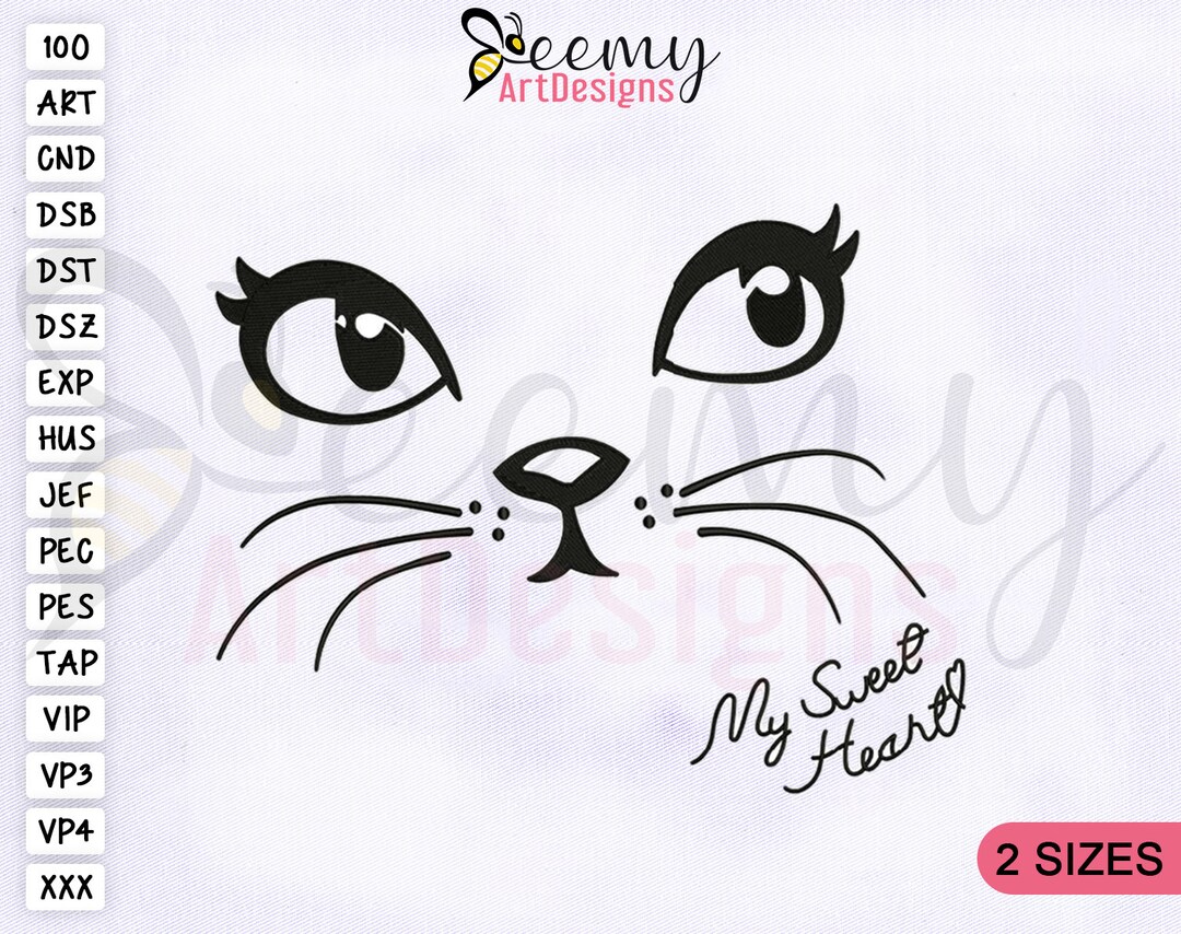 Adorable Cat Face Machine Embroidery Design 4x4 & 5x7 Hoop Embroidery