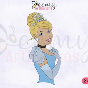 Cinderella Face And Hair Embroidery Design, Princess Embroidery Designs, Princess Cinderella Embroidery Design, 2 Sizes Embroidery Designs