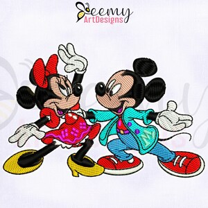 Broderidesign med dansande Musse och Mimmi-par på alla hjärtans dag, 4x4 Hoop EMB, broderi på alla hjärtans dag, broderi av Musse och Mimmi