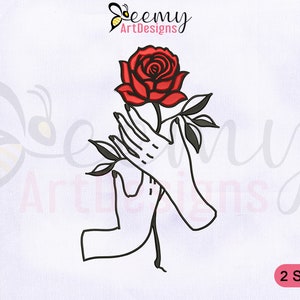 Rose in Hands Machine Embroidery Designs, 4x4 and 5x7 Hoop, Red Rose Embroidery Design, Valentine’s Day Embroidery Designs, Love Embroidery