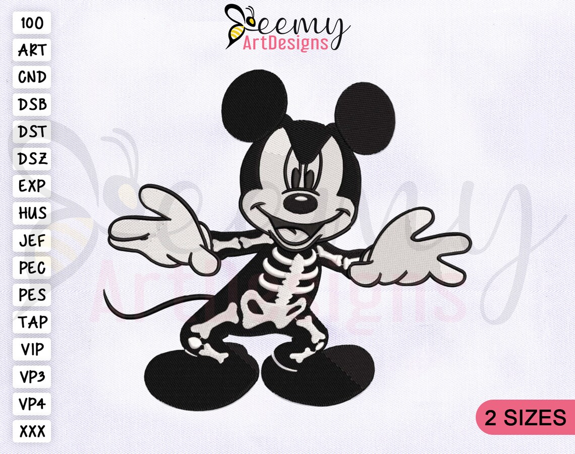 Mickey Mouse Skeleton Embroidery Design 4x4 &amp; 5x7 Hoop EMB - Etsy