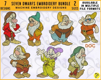 Seven Dwarfs Seven Dwarfs Embroidery Designs Bundle, 4x4 and 5x7 Hoop, Seven