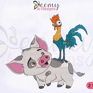 Moana Pua And Heihei Machine Embroidery Design, Pua Embroidery Designs, Pua And Heihei Embroidery Designs, 2 Sizes Machine Embroidery Design