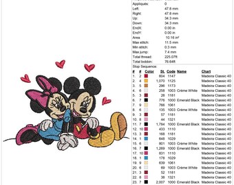 ミッキー＆ミニーのラブ刺繍デザイン、2サイズのミニーマウス