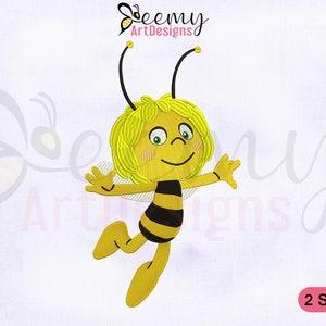 Flying Maya Honey Bee Embroidery Designs, 4x4 And 5x7 Hoop Maya the Bee Embroidery Design, Flying Bee Machine Embroidery Design, Insect EMB