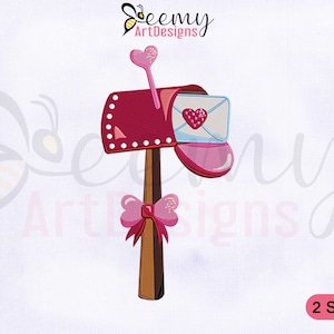 Diseño de bordado para buzón con carta de amor para San Valentín, bastidor de 4 x 4 y 5 x 7, bordado para San Valentín, bordado para buzón con carta de amor