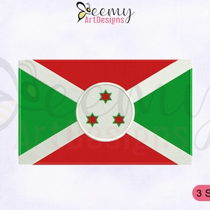 Burundi Flag Machine Embroidery Design, 2.5x2.5, 4x4 & 5x7 Hoop Flag Embroidery Designs, Flag of Burundi Embroidery Design, Country Flag EMB