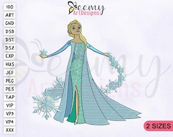 Frozen Princess Elsa Embroidery Design, 4x4 and 5x7 Hoop Design, Magical Princess Elsa Machine Embroidery Designs, Frozen Embroidery Designs