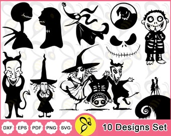 Paquete SVG de Pesadilla antes de Navidad, SVG de pesadilla, diseños de clip art de Pesadilla antes de Navidad, paquete SVG de pesadilla de Halloween, SVG de Jack