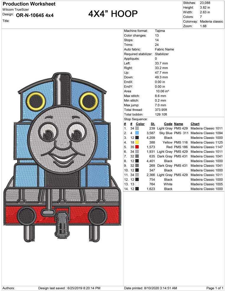 蛇の目ミシンの、刺繍カードです！大人気、機関車トーマスです 蛇の目ミシンの、刺繍カードです！大人気、機関車トーマスです