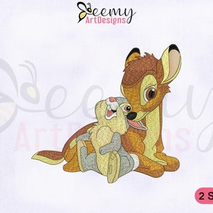 Cute Bambi and Thumper Embroidery Design, 4x4 and 5x7 Hoop, Bambi Embroidery Designs, Bambi Machine Embroidery Design, Thumper Machine EMB