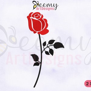 May include: A red rose with a black stem and leaves. The rose is in two sizes. The image includes the text "Seemy ArtDesigns" and "2 SIZES".