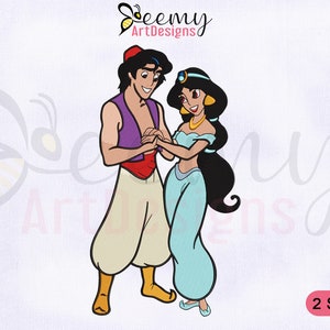 Aladdin With Jasmine Machine Embroidery Design, Aladdin Embroidery Designs, Jasmine Embroidery Design, 2 Sizes Machine Embroidery Designs