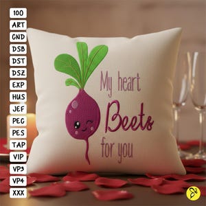 Motif de broderie machine, betterave de la Saint-Valentin (cadre 4x4, 5x7)