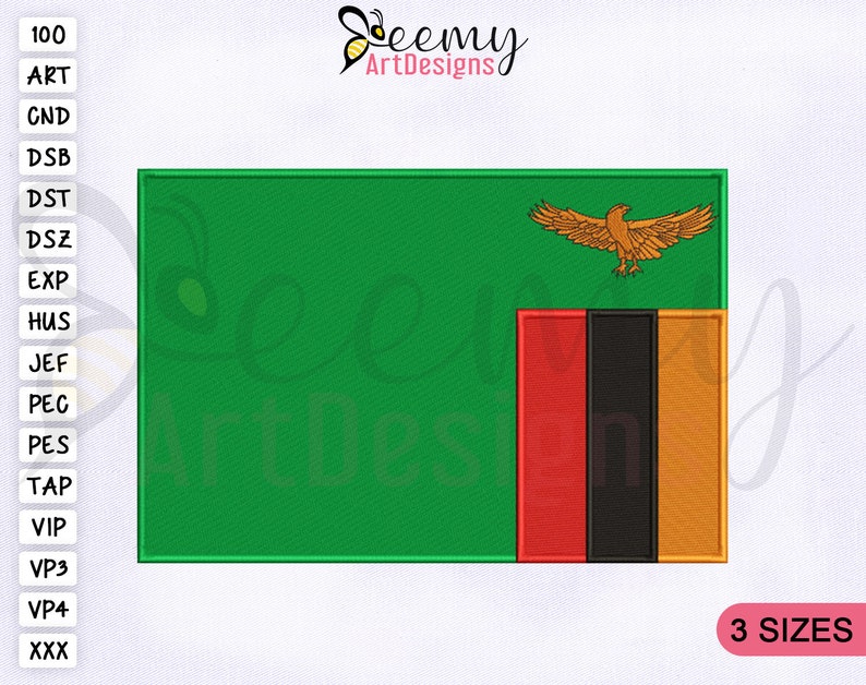 Zambia Flag Machine Embroidery Design 2.5x2.5 Cap Design Etsy