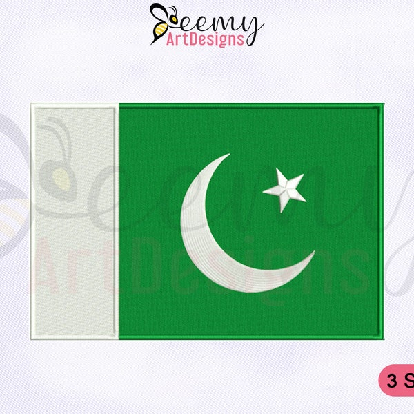 Pakistan Flag Machine Embroidery Design | 2.5x2.5 Hat EMB | 4x4 Hoop | 5x7 Hoop | Pakistan Flag Embroidery Design | Flags Embroidery Designs