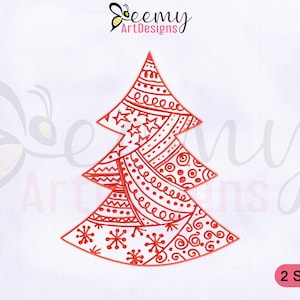 Red Christmas Tree Embroidery Design, 4x4 & 5x7 Hoop, Redwork Christmas Tree Machine Embroidery Design, Christmas Machine Embroidery Designs