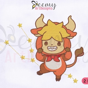 Baby Taurus Machine Embroidery Design, Chinese Zodiac Embroidery Design, 2 Sizes Machine Embroidery Designs, Baby Taurus Embroidery Design