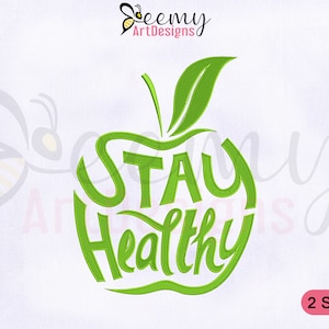 Stay Healthy Green Apple Machine Embroidery Design | 4x4 Hoop Embroidery Design | 5x7 Hoop Embroidery Design | Green Apple Embroidery Design