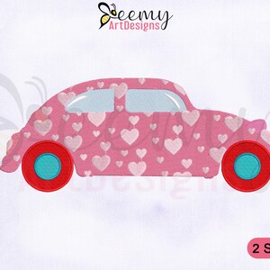 Herz gemustertes rosa Auto Stickdatei, 4x4 und 5x7 Hoop EMB, Valentinstag Auto Stickerei Design, rosa Auto Maschinenstickerei