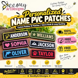 Toppe personalizzate in PVC con nome, toppe identificative in gomma personalizzate, retro in velcro, toppa in PVC 2D/3D, termoadesive, da cucire, spedizione gratuita
