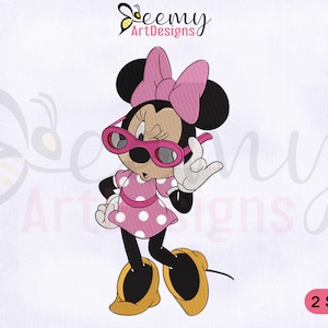 Minnie Wearing Sunglasses Embroidery Design, Valentine's Day Embroidery Designs, Minnie Embroidery Design, 2 Sizes Machine Embroidery Design