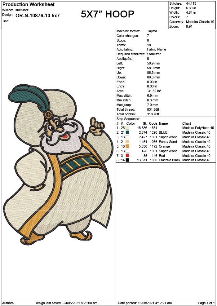 Aladdin the Sultan Machine Embroidery Design, Aladdin Embroidery Design ...