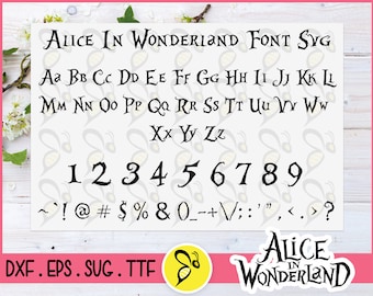 Alice in Wonderland Font SVG Cut Files, Eps, Dxf, Alphabet, Alice in Wonderland Font Cliparts, TTF Font SVG for Silhouette Cameo or Cricut