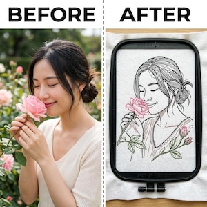 Minimalist Woman with Rose Embroidery Design