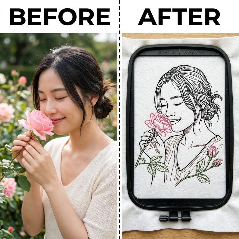 Minimalist Woman with Rose Embroidery Design