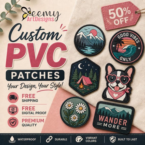Custom PVC Patch 2D/3D Rubber Logo Patches, Sew/Iron On, Velcro Hook Backing, Free Shipping, Free Digital Proof, Free Artwork Creation
