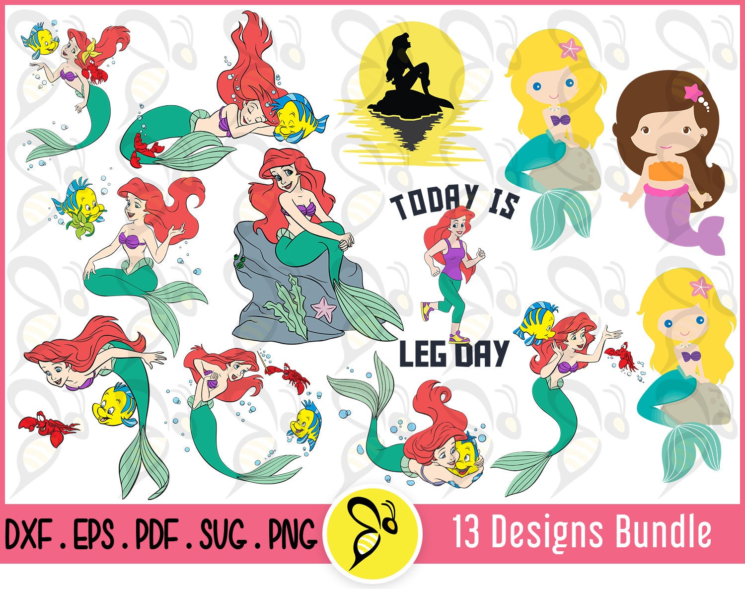 Ariel SVG File Princess Ariel And Flounder With Sebastian Vector Art