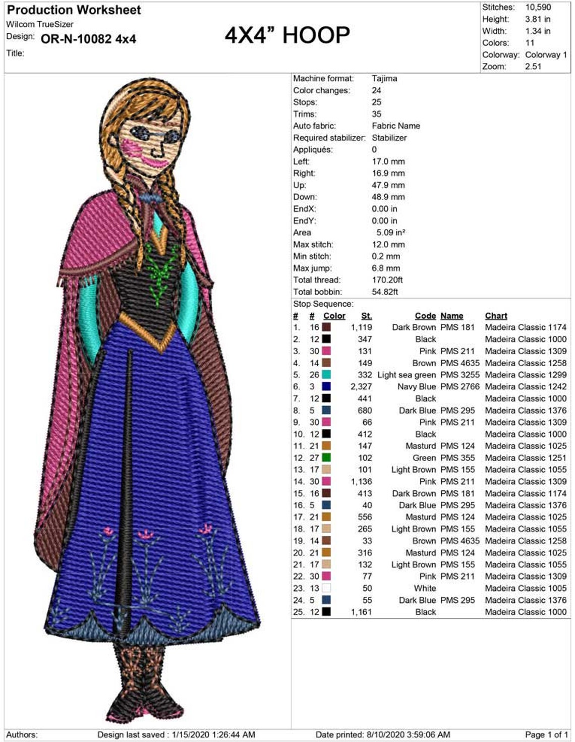 Frozen Princess Anna Embroidery Design, 4x4 and 5x7 Hoop, Princess Anna ...