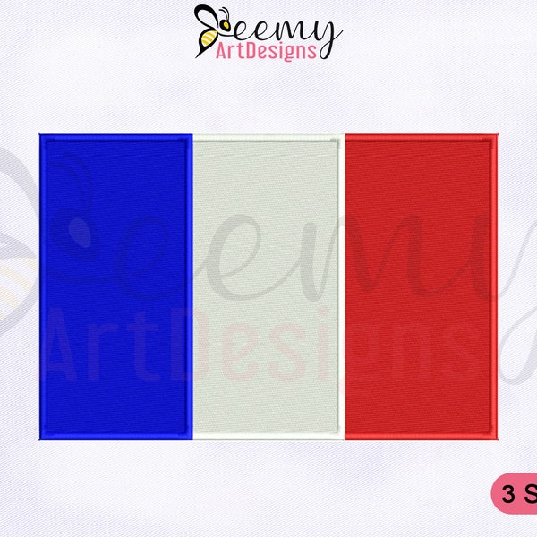 France Flag Machine Embroidery Design, 2.5x2.5, 4x4 and 5x7 Hoop Flag Embroidery Design, Flag of France Embroidery Designs, Country Flag EMB