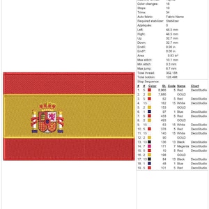 Spain Flag Machine Embroidery Design 2.5x2.5 Cap Design 4x4 Hoop 5x7 Hoop Spain Flag Embroidery Designs Flags Embroidery Designs imagem 3
