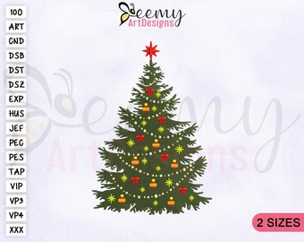 Decorative Christmas Tree Embroidery Design, 4x4 and 5x7 Hoop, Scandinavian Christmas Tree Embroidery Design, Christmas Embroidery Designs