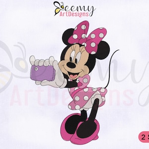 Minnie Mouse Taking Selfie Embroidery Design, Minnie Embroidery, Minnie Taking Selfie Embroidery Designs, 2 Sizes Machine Embroidery Designs