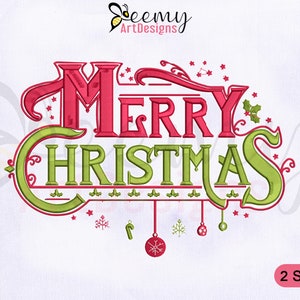 Merry Christmas Machine Embroidery Design, 4x4 and 5x7 Hoop EMB, Christmas Ornamental Embroidery Designs, Merry Christmas Embroidery Designs