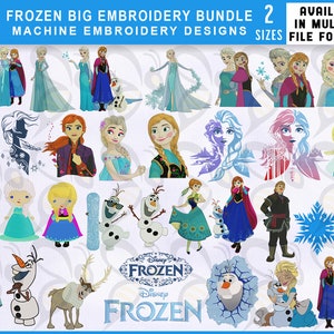 Frozen Embroidery Designs Bundle, 2 Sizes EMB Designs, Frozen Embroidery Bundle, Frozen Logo, Princess Elsa, Anna, Olaf, Embroidery Designs