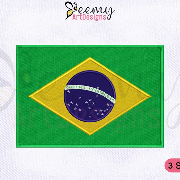 Brazil Flag Machine Embroidery Design | 2.5x2.5, 4x4 & 5x7 Hoop Embroidery Design, Flag of Brazil Embroidery Design, Country Flag Embroidery