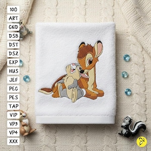 Schattig Bambi en Thumper-borduurontwerp, 4 x 4 en 5 x 7 hoepel, Bambi-borduurontwerpen, Bambi-machineborduurontwerp, Thumper-machine EMB