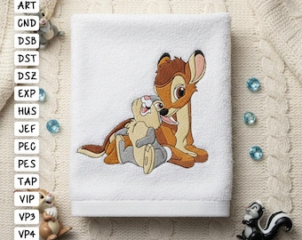 Cute Bambi and Thumper Embroidery Design, 4x4 and 5x7 Hoop, Bambi Embroidery Designs, Bambi Machine Embroidery Design, Thumper Machine EMB
