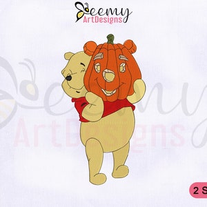 Pooh Halloween Pumpkin Embroidery Design, 4x4 & 5x7 Hoop, Pooh Machine Embroidery Designs, Halloween Winnie the Pooh Embroidery Design