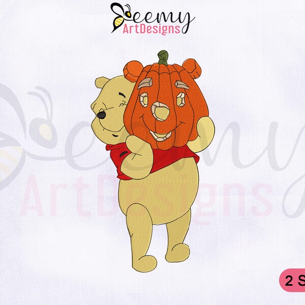 Pooh Halloween Pumpkin Embroidery Design, 4x4 5x7 Hoop (Instant Download)