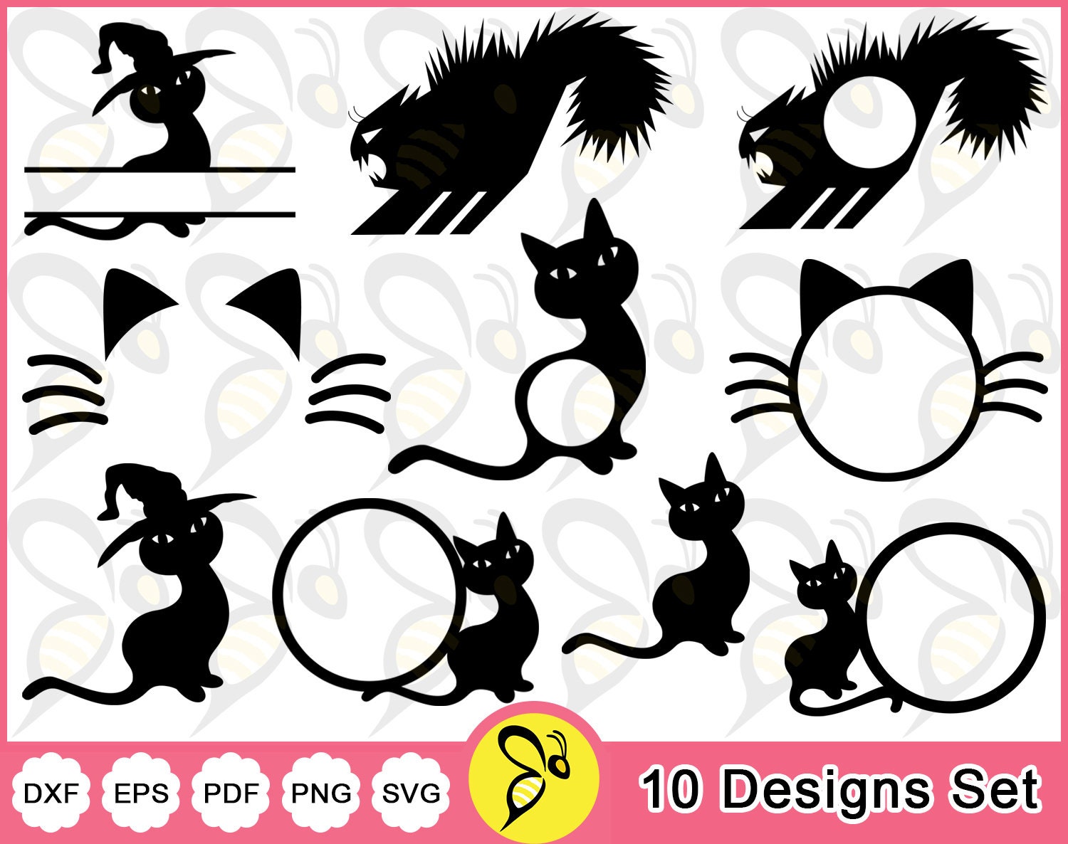 Halloween Cats Monogram Svg Bundle, Silhouette Cat Monogram Svg, Cat ...