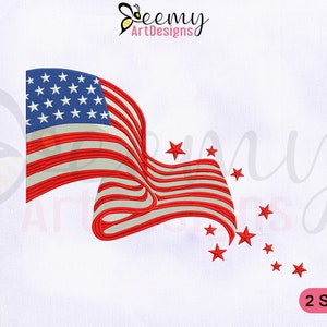 Waving American Flag Embroidery Design, 4x4 and 5x7 Hoop, 4th of July Embroidery Design, USA Flag Embroidery Design, Flag Embroidery Designs