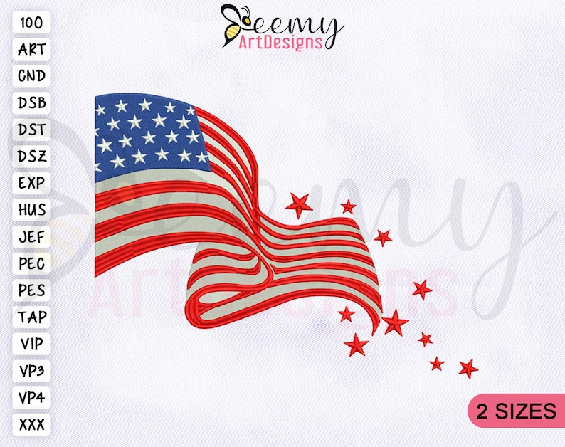 Waving American Flag Embroidery Design 4x4 and 5x7 Hoop 4th - Etsy