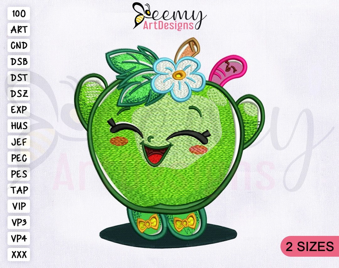 Shopkins Green Apple Blossom Machine Embroidery Design, 4x4 & 5x7